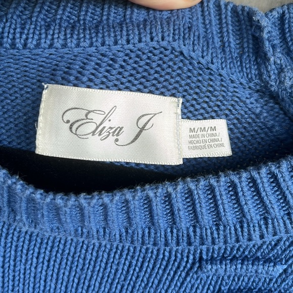 Eliza J Blue Textured Knit Long Sleeve Dress Size Medium - Picture 3 of 6